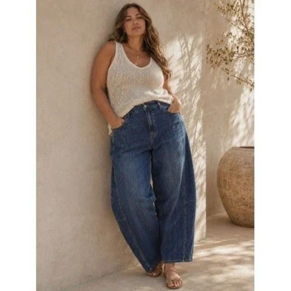 OLD NAVY Women’s High Rise Barrel Leg Denim Jeans Size 18 Stretch 5-Pocket NEW!